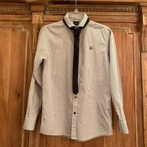 NEXT UK Boys Striped Cotton Button Up Shirt With Tie Size 13 YRS